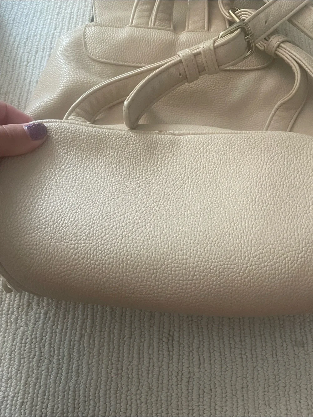 Beige Leather Tassel Drawstring Backpack - Women b28
